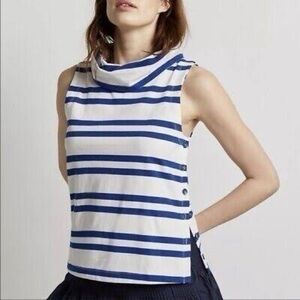 NWT - Maeve Sailor Cowl-Neck Top from Anthropologie navy blue & white stripes